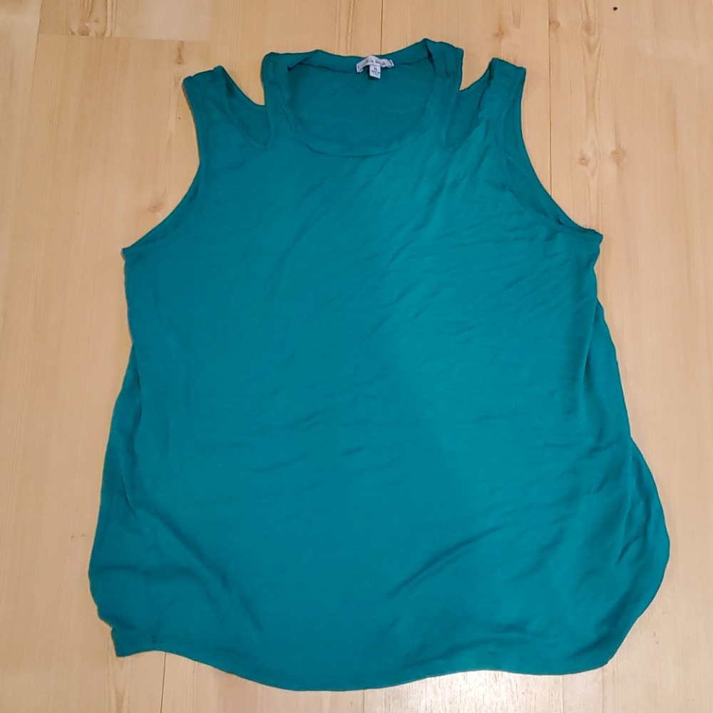 A la Mode Women Teal Green Cold Shoulder Tank Top Sleeveless‎ Cutout Knit XL